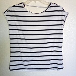 Shein size m summer top black and white stripes front  dips back animal trim.